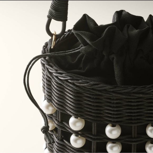 Kate Spade x Target NWT Pearl Embellished Wicker Basket Bucket Bag - Picture 4 of 12
